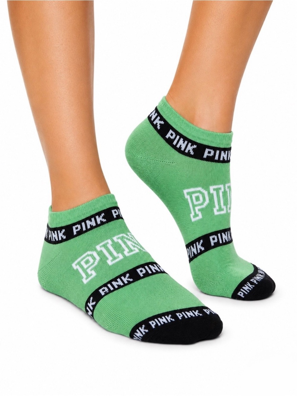 PINK Victoria's Secret Socks — Low-Cut Ankle Green with Black Accents Size OS